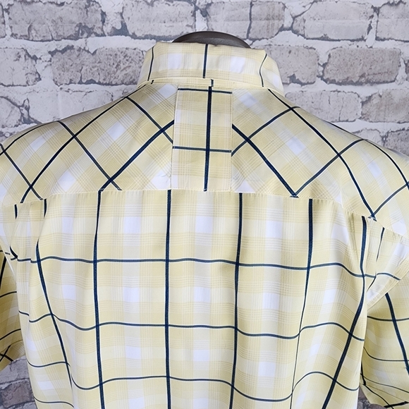 Quicksilver Plaid Button Front Shirt Short Sleeve Yellow Navy White Size XL - Picture 12 of 16